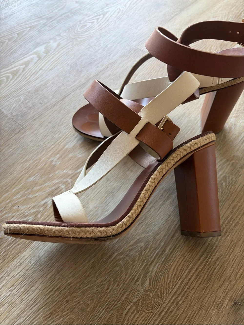 Tory Burch Two-Tone Crisscross Leather Sandals in Cream and Tan